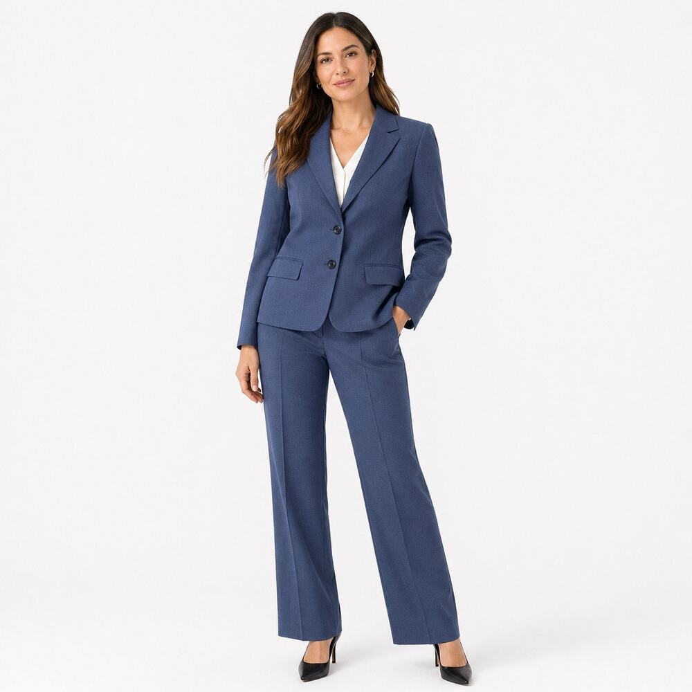 Kasper Pant Suit Blue 2 Pc Set Size 12/14 Blazer Jacket & Pants Career Work